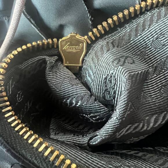 Rare PRADA Tessuto Ruffle Tote Bag Gray w/ Keychain Gold Hardware - Picture 9 of 13